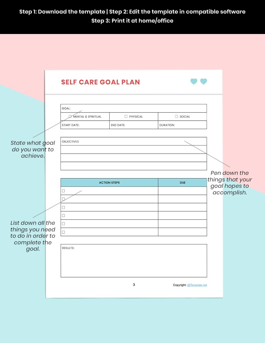 Printable Self Care Planner Template