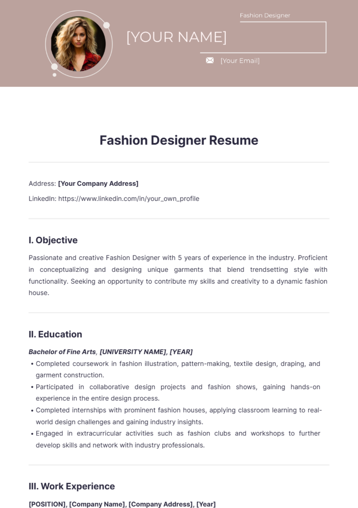 Fashion Designer Resume - Edit Online & Download