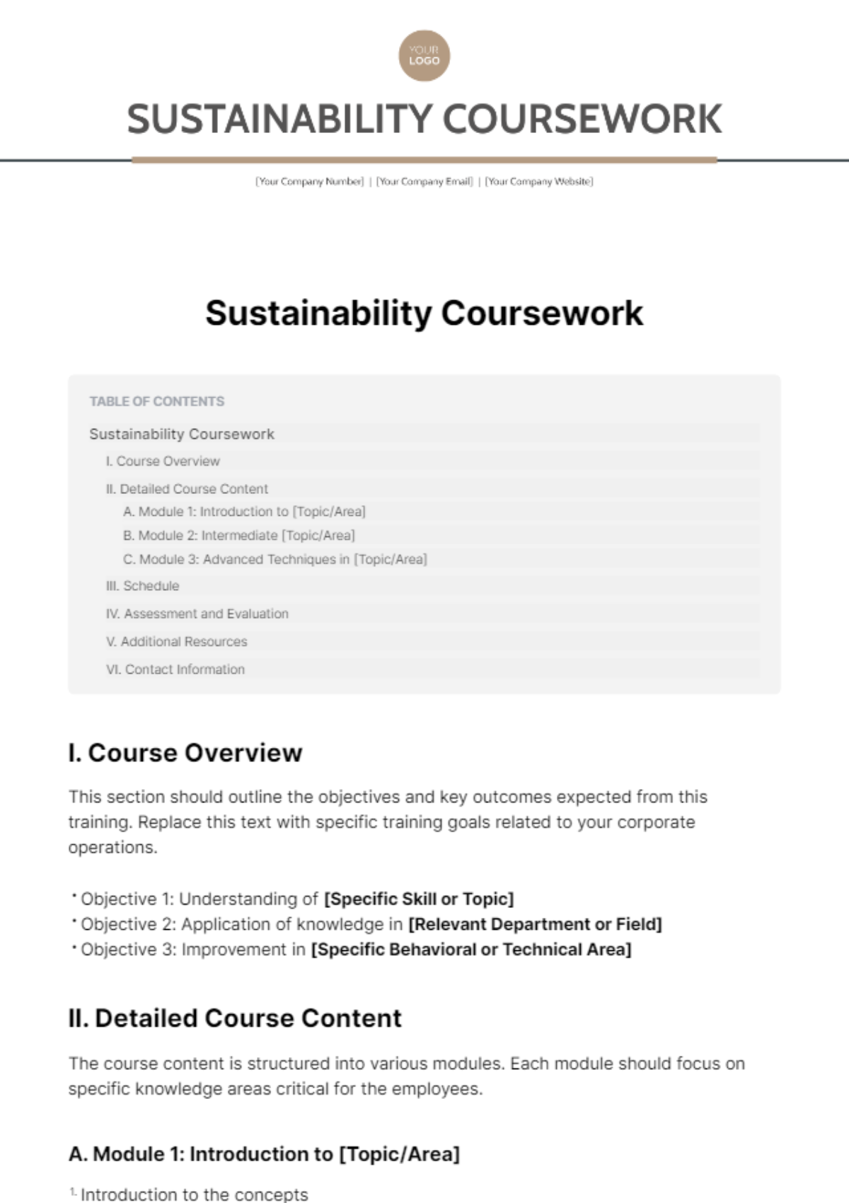 Sustainability Coursework Template - Edit Online & Download