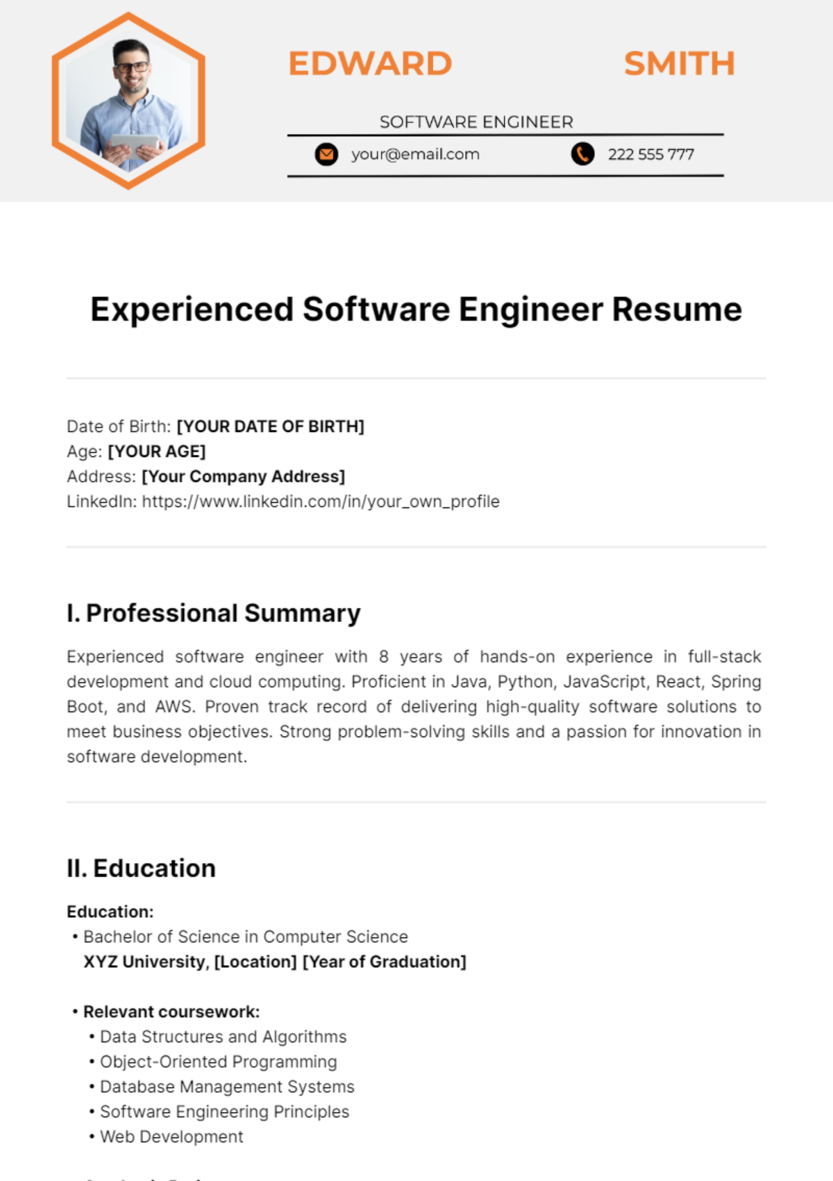 Experienced Software Engineer Resume Template