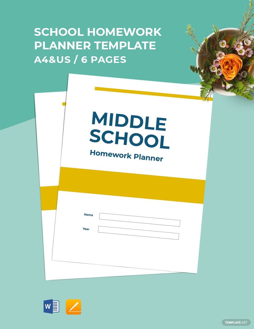 Middle School Homework Planner Template in Word, Pages, PDF, Google Docs - Download | Template.net