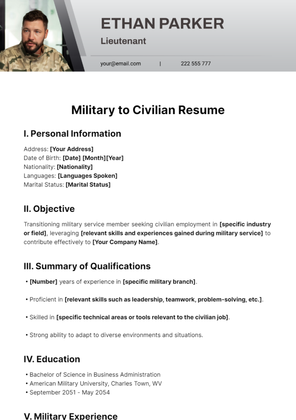 Military to Civilian Resume Template