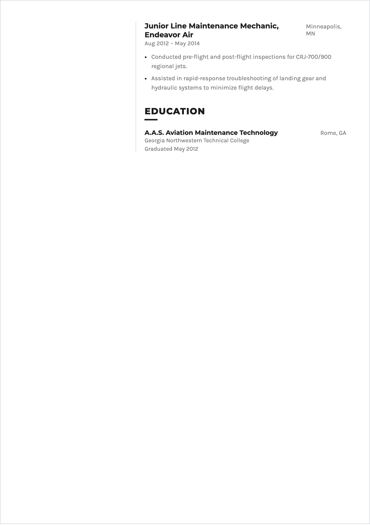 Free Aircraft Mechanic ATS Resume Template, AI Resume Builder