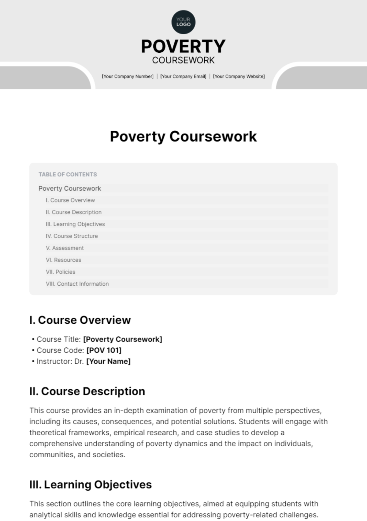 Poverty Coursework Template - Edit Online & Download