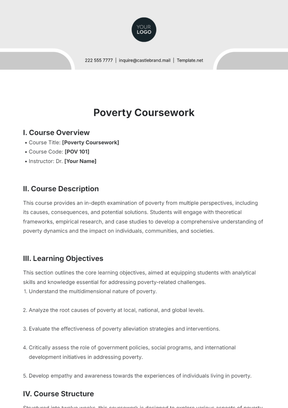 Poverty Coursework Template - Edit Online & Download