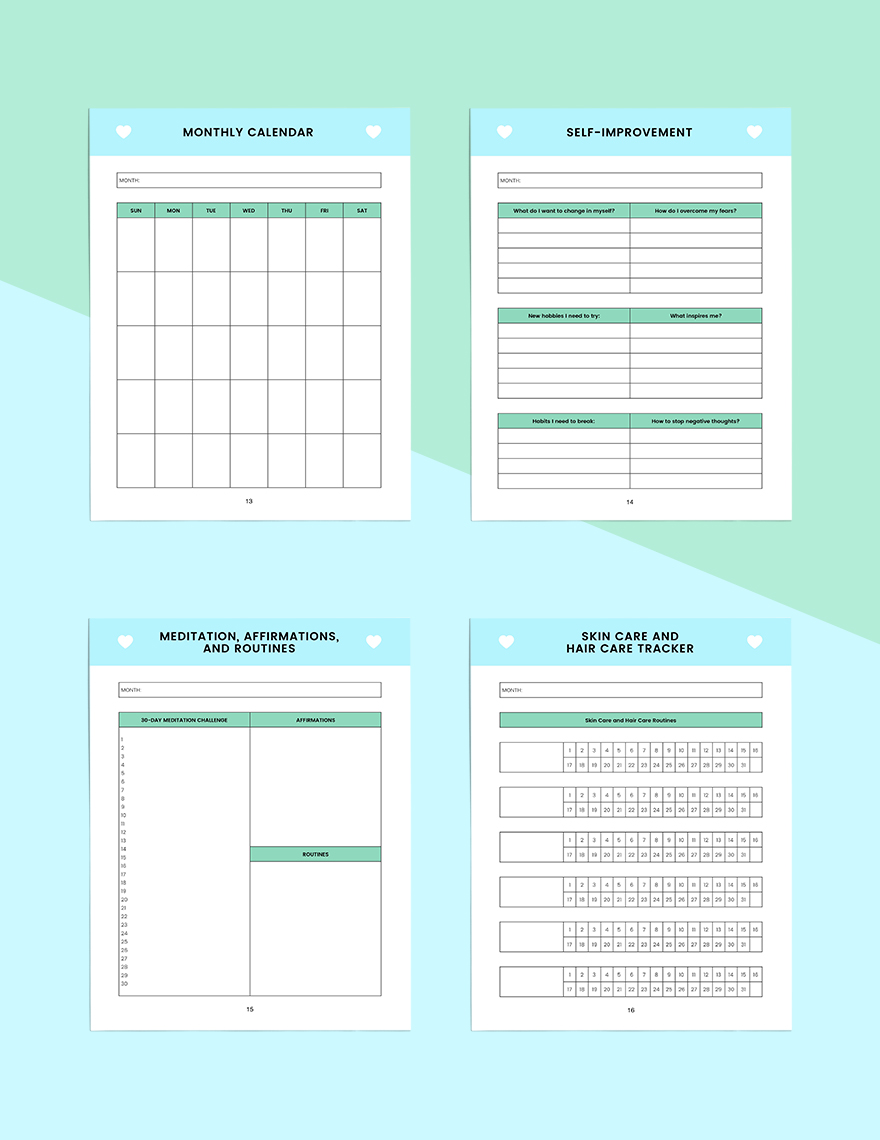 Monthly Self Care Planner Template