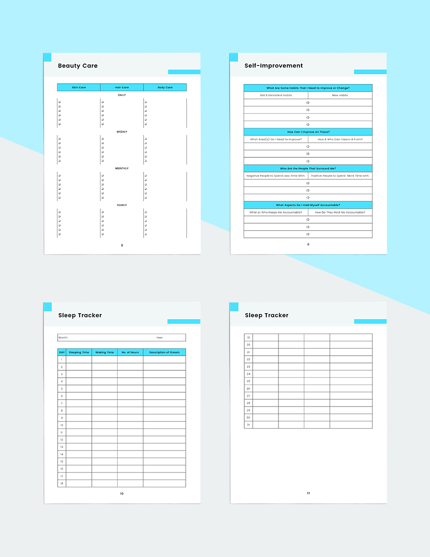 Self Care Routine Planner Template