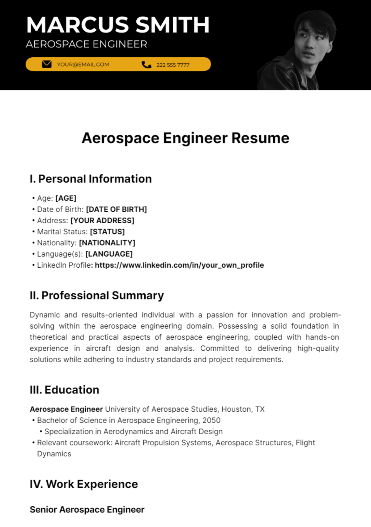 Free Aerospace Engineer Resume Template