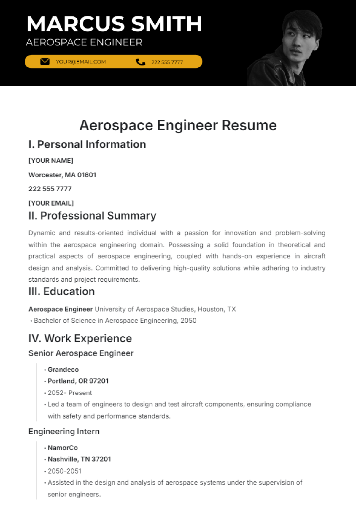 Aerospace Engineer Resume Template - Edit Online & Download