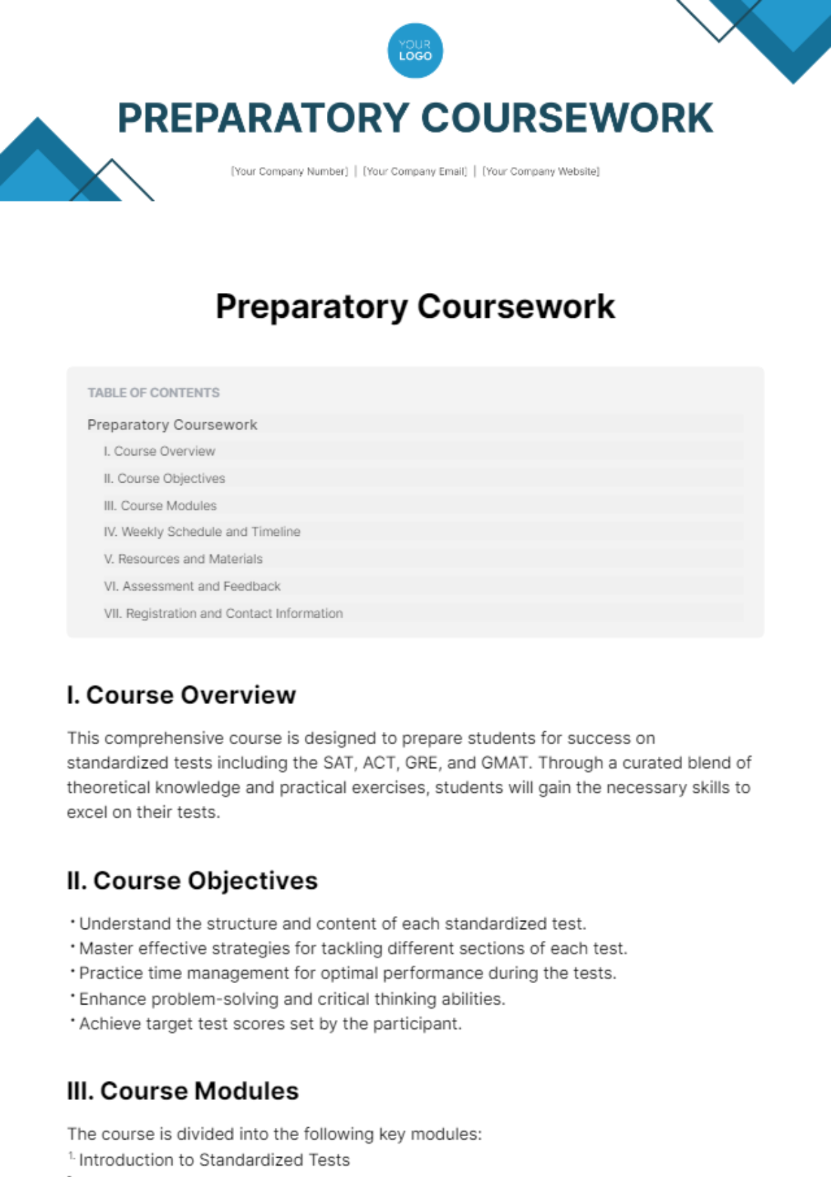 Preparatory Coursework Template - Edit Online & Download