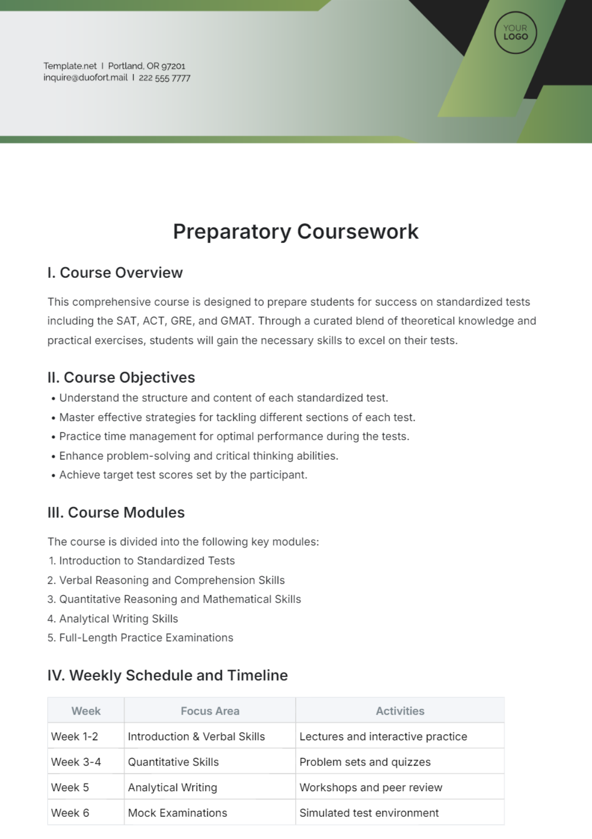 Preparatory Coursework Template - Edit Online & Download