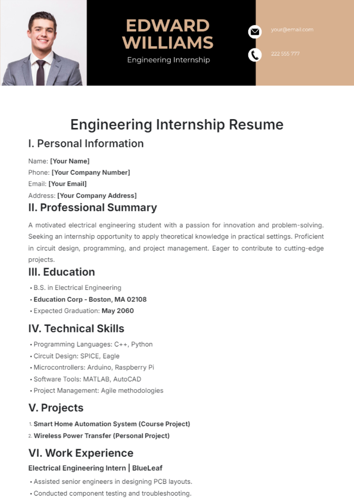 Engineering Internship Resume Template - Edit Online & Download