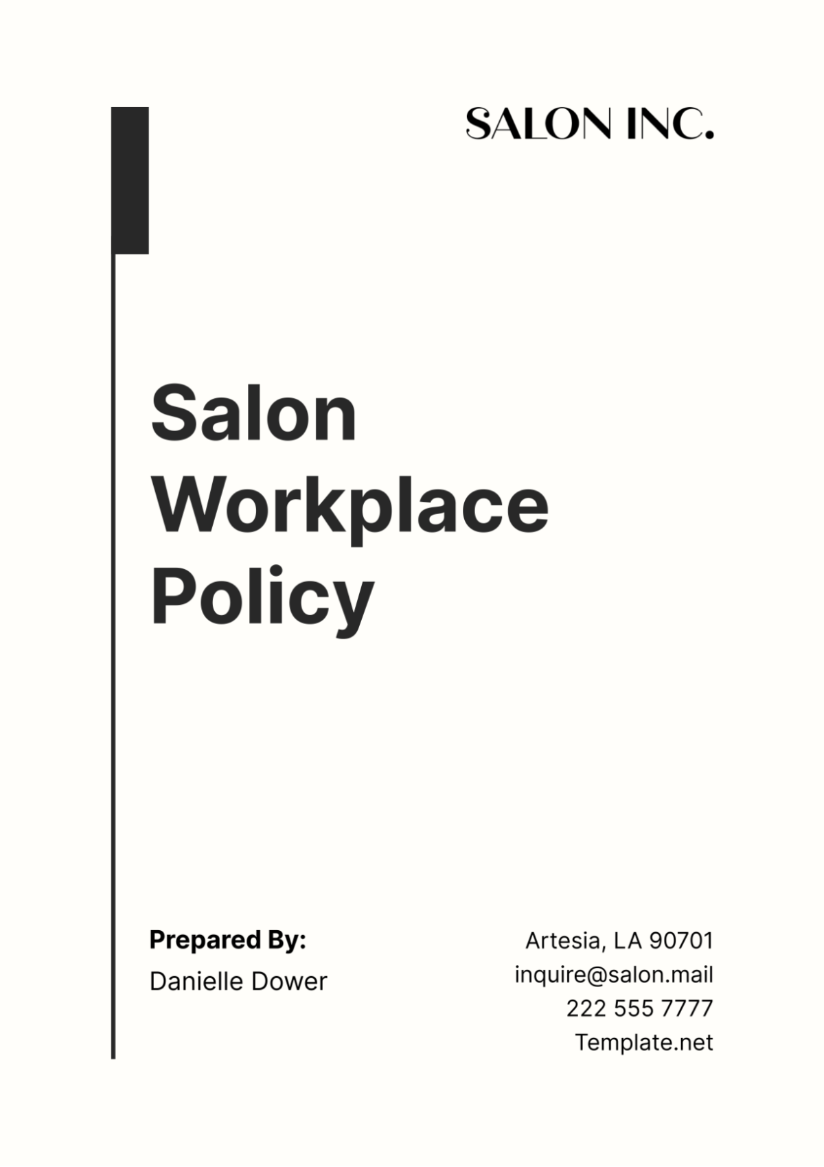 Salon Workplace Policy Template