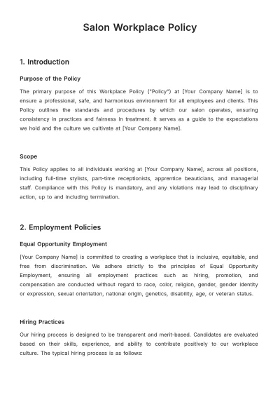 Free Salon Workplace Policy Template to Edit Online