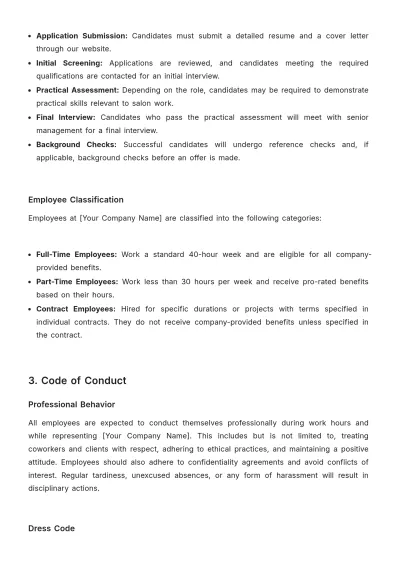 Free Salon Workplace Policy Template to Edit Online