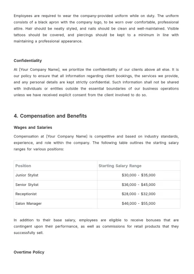Free Salon Workplace Policy Template to Edit Online