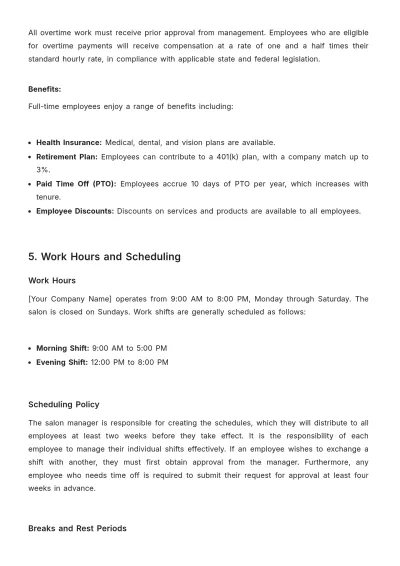 Free Salon Workplace Policy Template to Edit Online