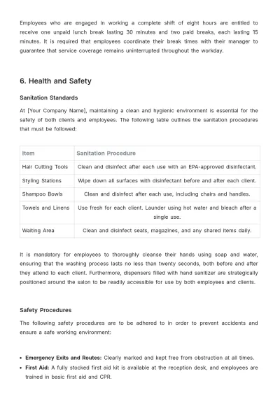 Free Salon Workplace Policy Template to Edit Online