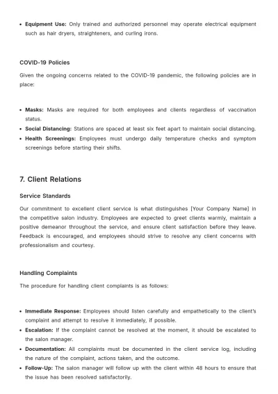 Free Salon Workplace Policy Template to Edit Online