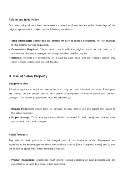 Free Salon Workplace Policy Template to Edit Online