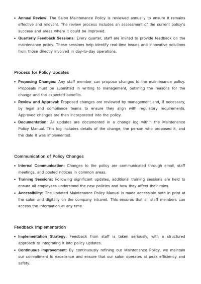 Free Salon Maintenance Policy Template to Edit Online