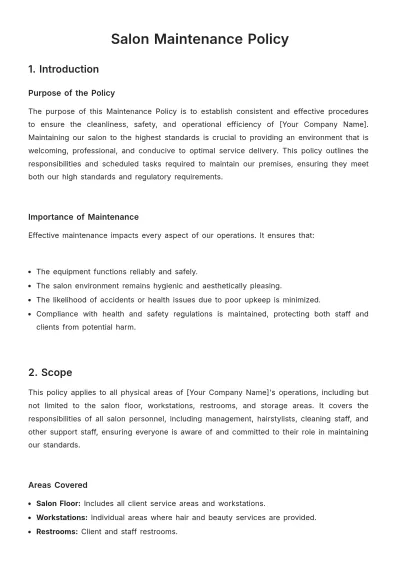 Free Salon Maintenance Policy Template to Edit Online