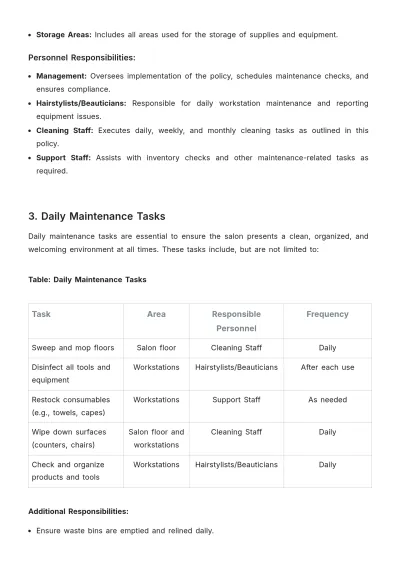 Free Salon Maintenance Policy Template to Edit Online