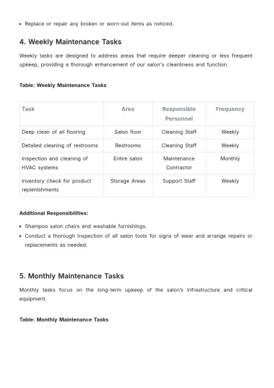 Free Salon Maintenance Policy Template to Edit Online
