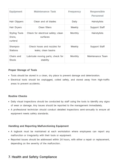 Free Salon Maintenance Policy Template to Edit Online