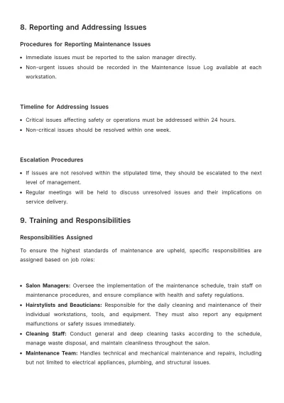 Free Salon Maintenance Policy Template to Edit Online