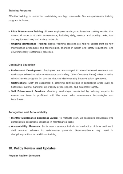 Free Salon Maintenance Policy Template to Edit Online