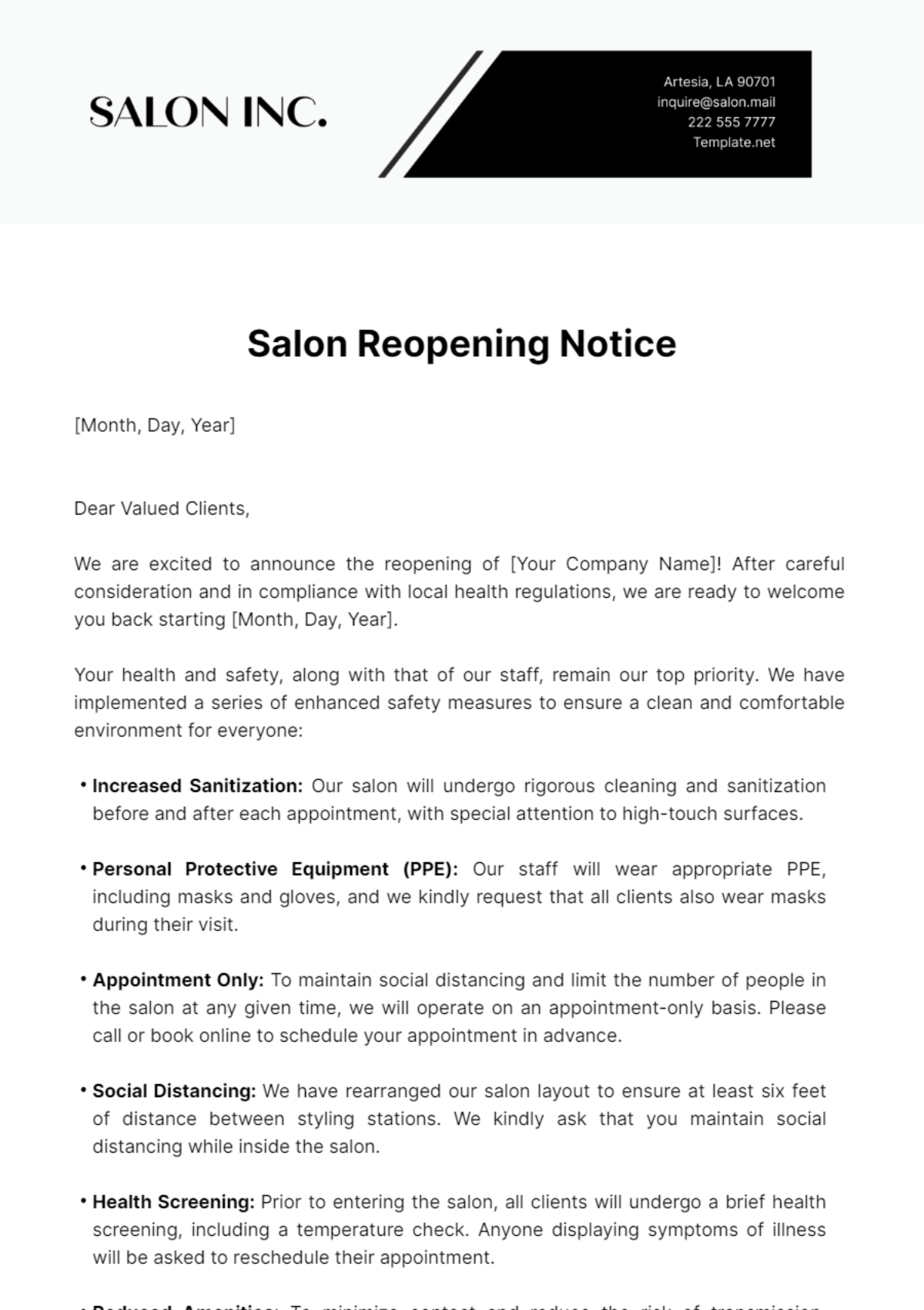 Salon Reopening Notice Template - Edit Online & Download