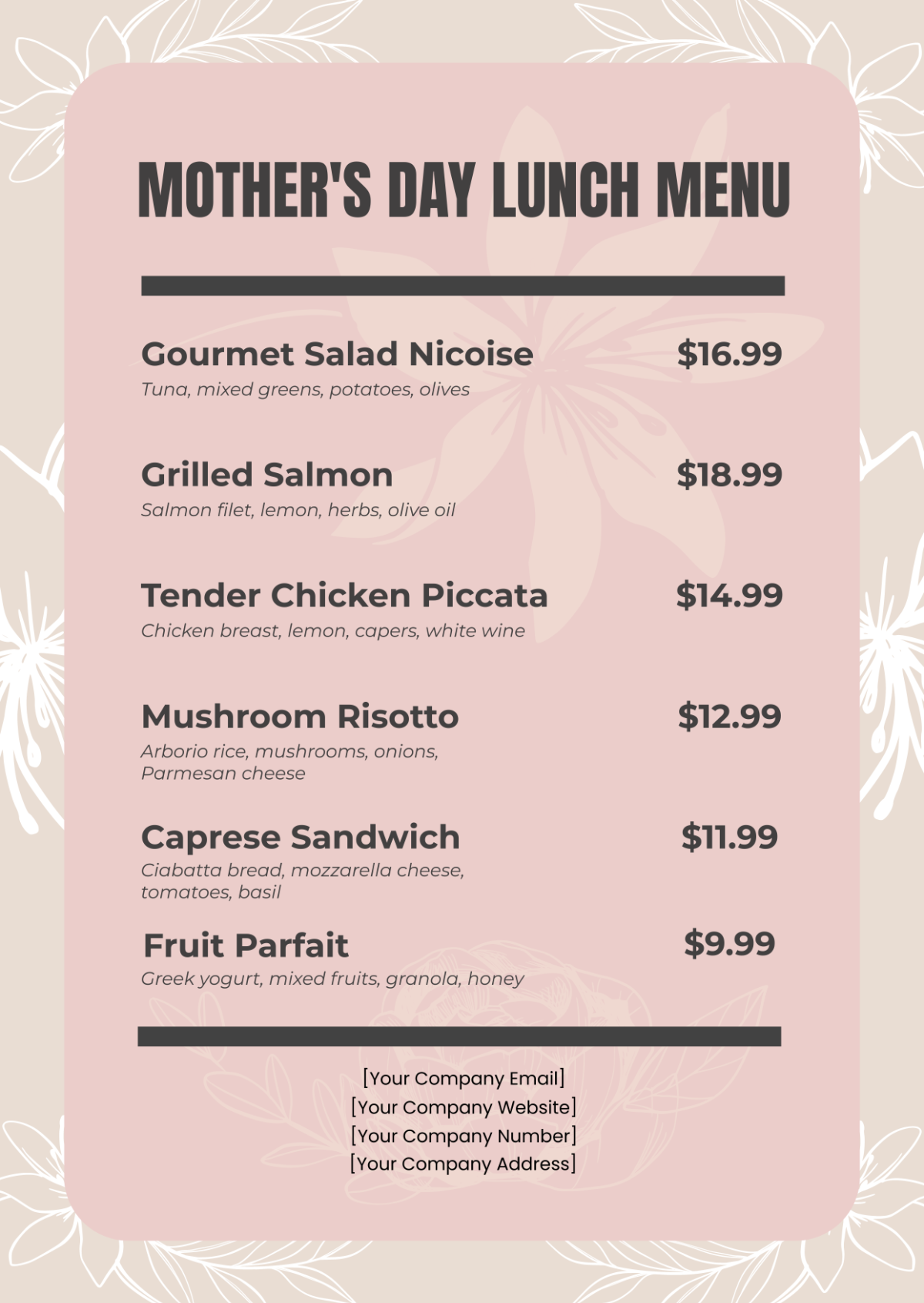 Mother's Day Lunch Menu Template