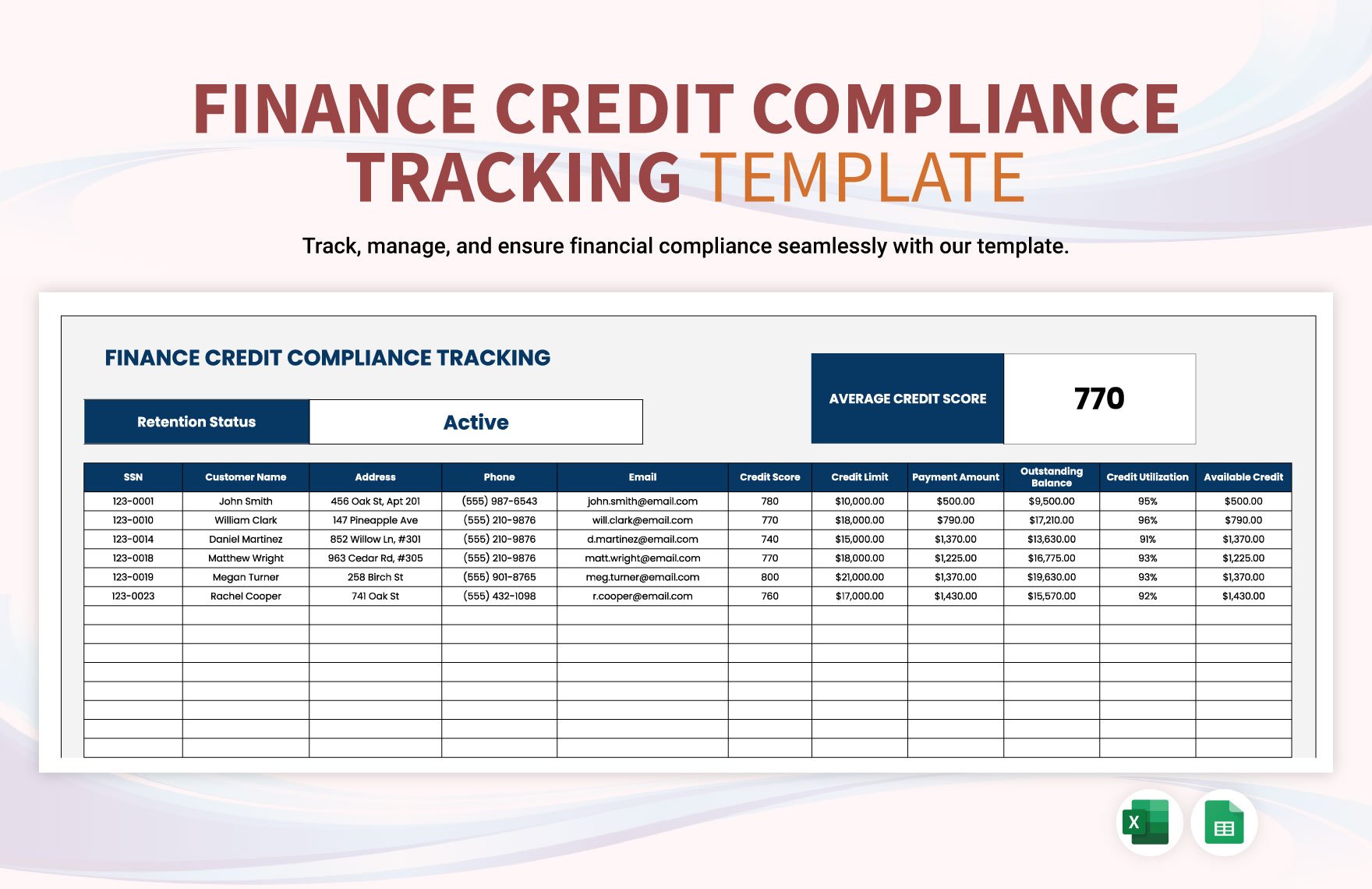 Finance Credit Compliance Tracking Template in Excel, Google Sheets