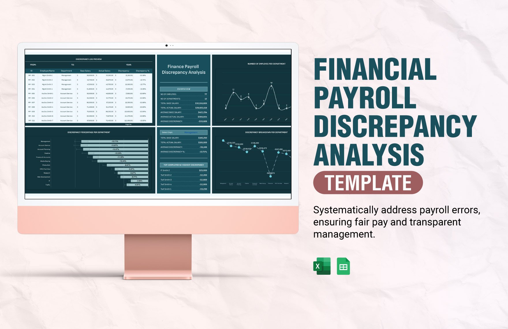 Finance Payroll Discrepancy Analysis Template in Excel, Google Sheets