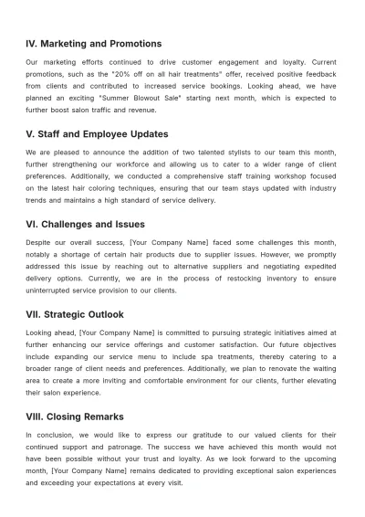 Free Salon Monthly Statement Template to Edit Online