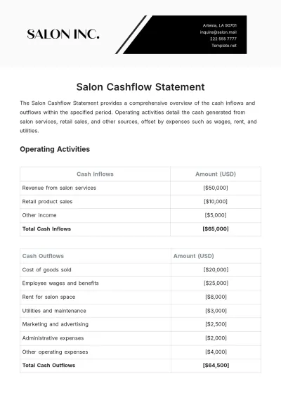 Free Salon Cashflow Statement Template to Edit Online