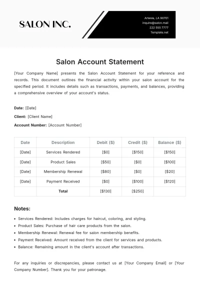 Free Salon Account Statement Template to Edit Online