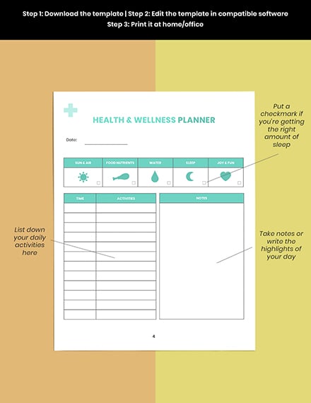 Health Vitamins Planner Template Printable