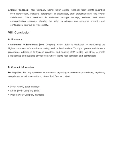 Free Salon Maintenance Procedure Template to Edit Online