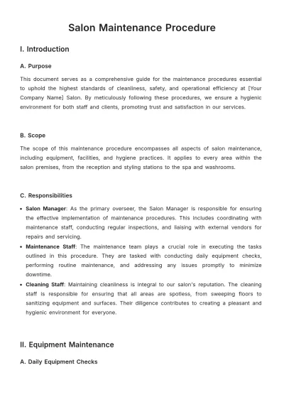 Free Salon Maintenance Procedure Template to Edit Online