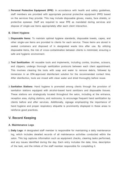 Free Salon Maintenance Procedure Template to Edit Online