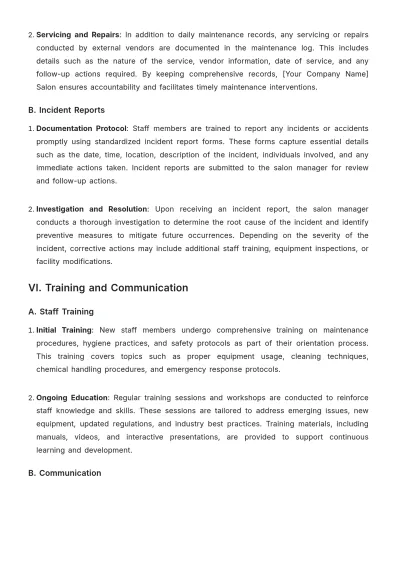 Free Salon Maintenance Procedure Template to Edit Online