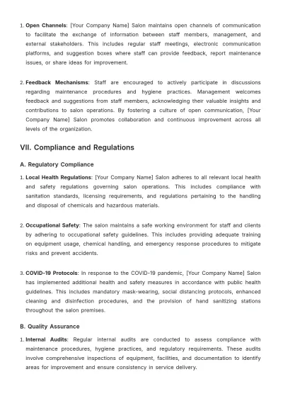 Free Salon Maintenance Procedure Template to Edit Online