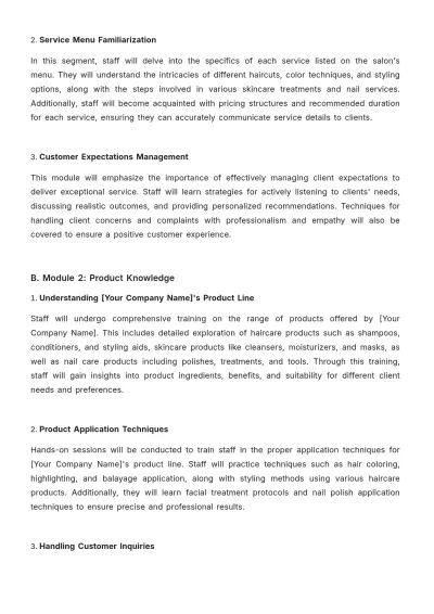 Free Salon Training Procedure Template to Edit Online