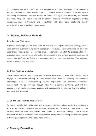Free Salon Training Procedure Template to Edit Online