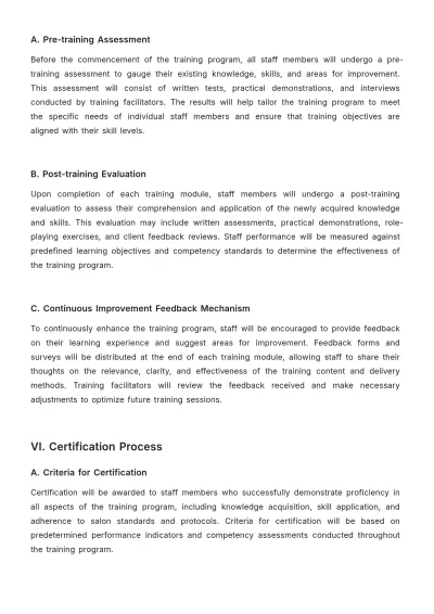 Free Salon Training Procedure Template to Edit Online