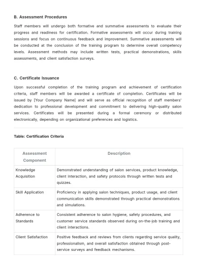 Free Salon Training Procedure Template to Edit Online