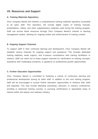 Free Salon Training Procedure Template to Edit Online