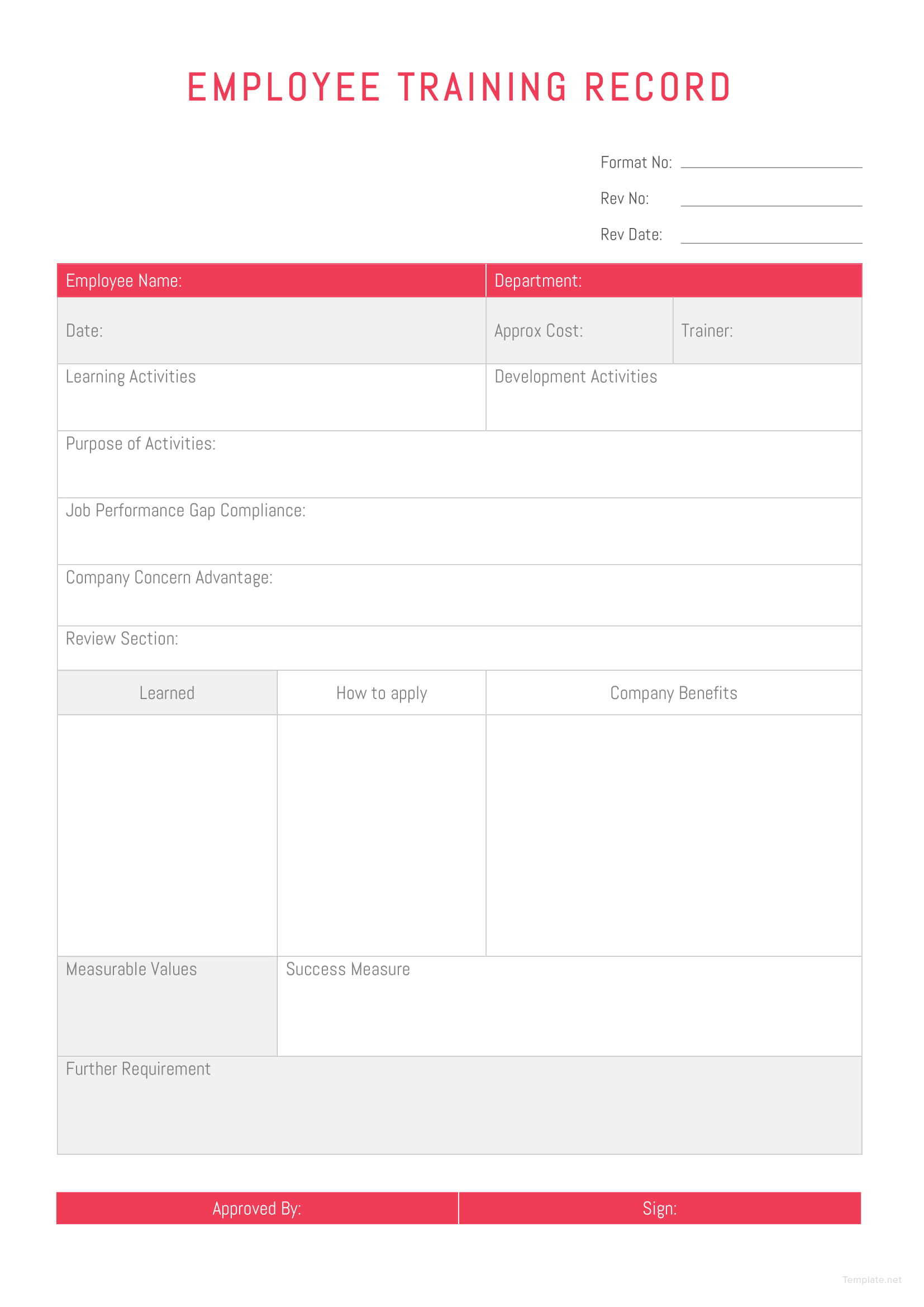 Employee Training Record Template in Microsoft Word Template net